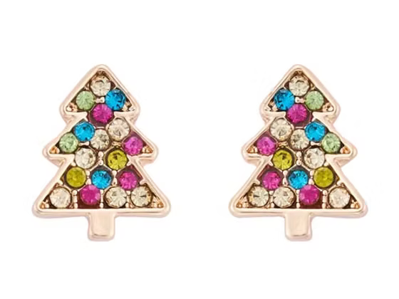 Gold Christmas Tree Crystal Earrings