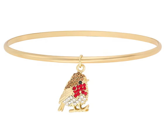 Gold Robin Charm Bangle