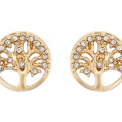 Gold Tree of Life Crystal Stud Earrings