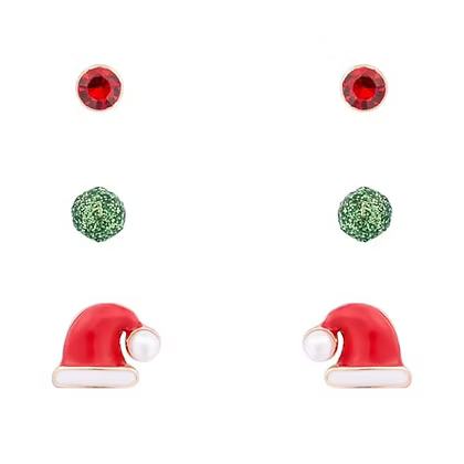 Gold Christmas Santa Trio Earrings