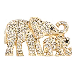 Gold Crystal Elephant Brooch