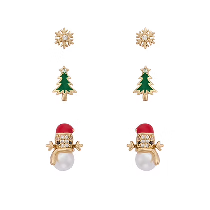 Gold Santa, Tree, Snowflake Trio Earrings