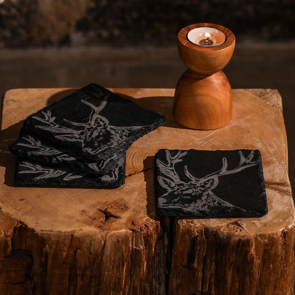 Stag Slate Coasters (Set of 4)