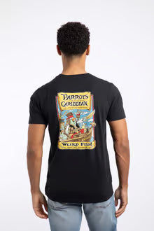 Parrots of the Caribbean Back Print Artist T-Shirt Black