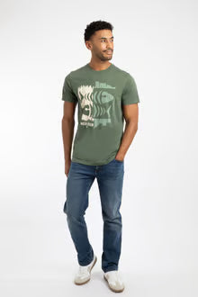 Double Fish Front Print Graphic T-Shirt Deep Lichen Green