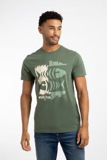 Double Fish Front Print Graphic T-Shirt Deep Lichen Green