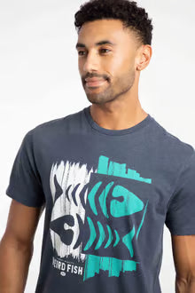 Double Fish Front Print Graphic T-Shirt Navy