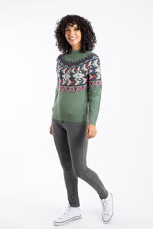 Arelia Ikat Knitted Jumper Army Green