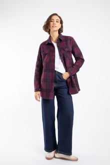 Autumn Check Fleece Shacket Aubergine