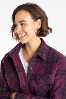 Autumn Check Fleece Shacket Aubergine
