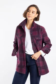 Autumn Check Fleece Shacket Aubergine