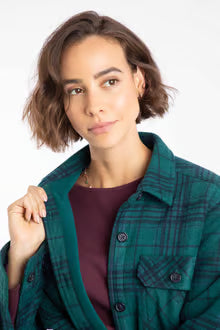 Autumn Check Fleece Shacket Cedar Green