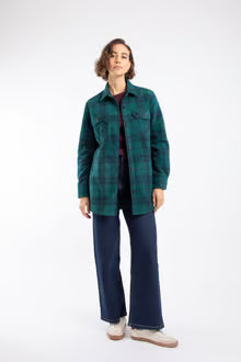 Autumn Check Fleece Shacket Cedar Green