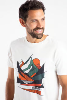 Aspect Mountains Front Print Graphic T-Shirt Dusty White
