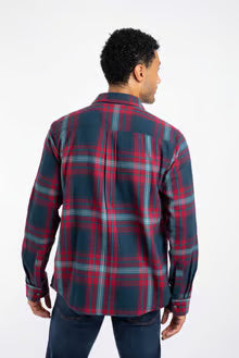 Broxton Organic Cotton Long Sleeve Herringbone Check Shirt Burgundy