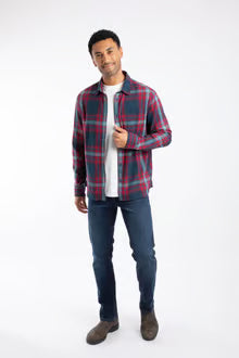 Broxton Organic Cotton Long Sleeve Herringbone Check Shirt Burgundy