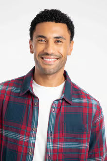 Broxton Organic Cotton Long Sleeve Herringbone Check Shirt Burgundy