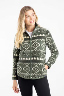 Rochelle Full Zip Printed Micro Fleece Deep Lichen Green