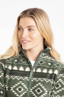 Rochelle Full Zip Printed Micro Fleece Deep Lichen Green