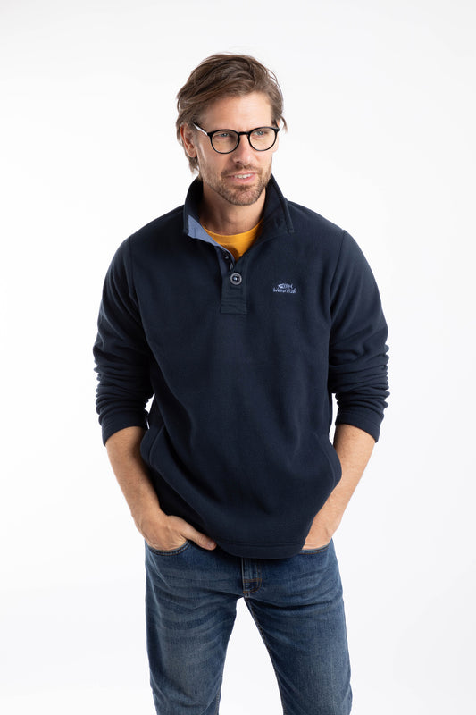 Roald Button Funnel Neck Microfleece - Navy