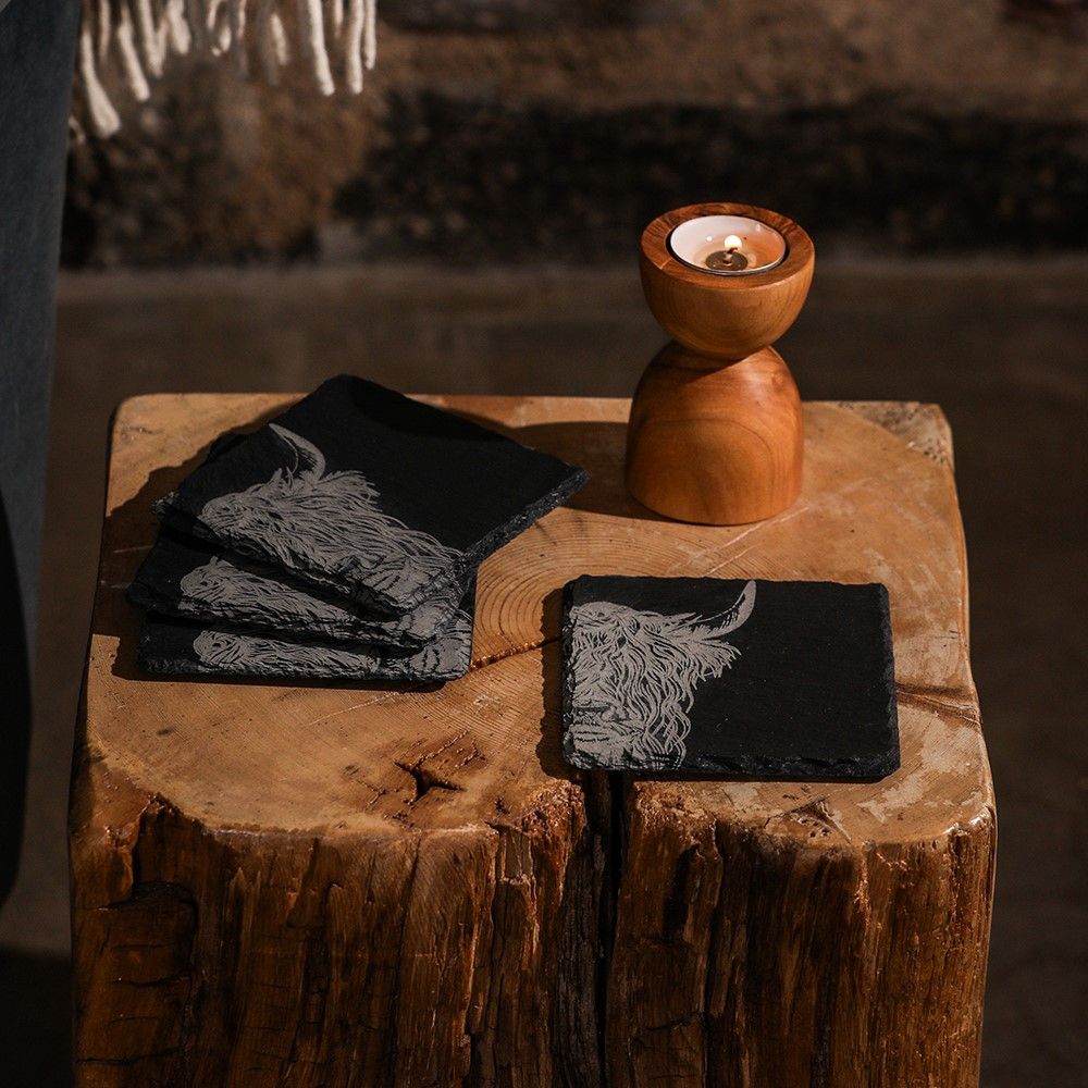 Highland Cow Slate Coasters (Set of 4)