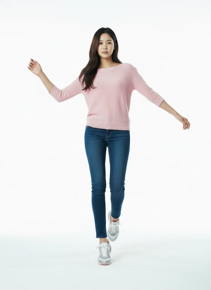 Elegant Cutout Shoulder Knit Sweater - Pink