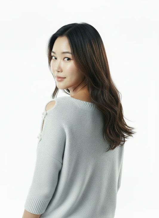 Elegant Cutout Shoulder Knit Sweater - White