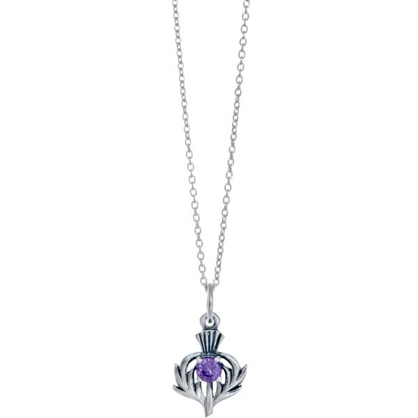 Sterling Silver Amethyst Purple Colour Stone Thistle Charm Necklace