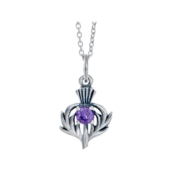 Sterling Silver Amethyst Purple Colour Stone Thistle Charm Necklace