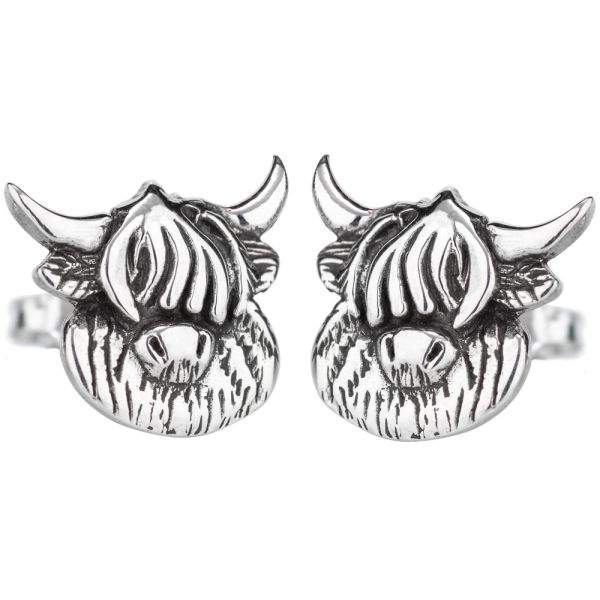 Sterling Silver Highland Cow Stud Earrings