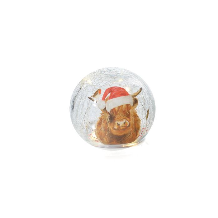 Frosted Highland Cow LED Crackle Ball