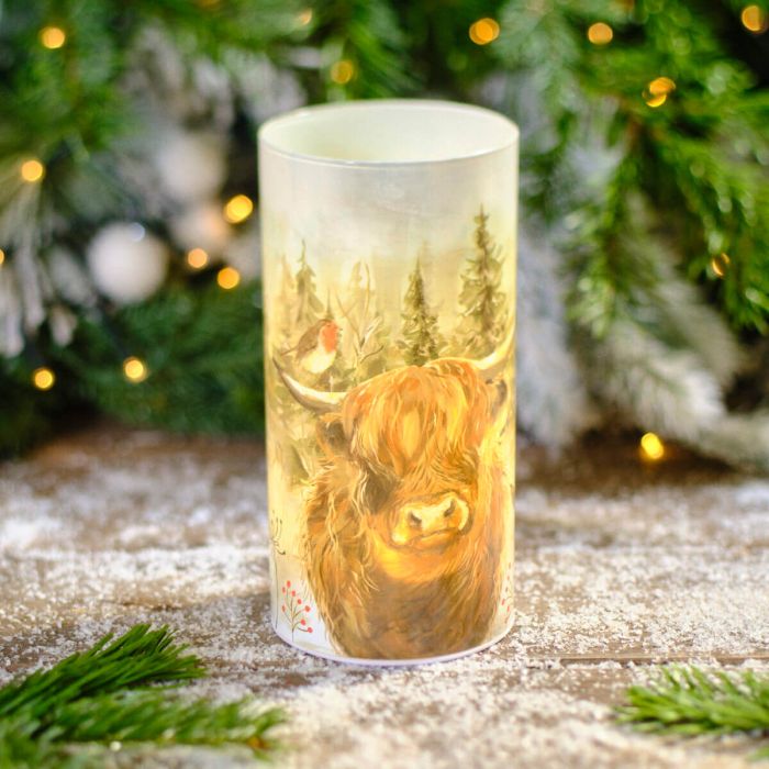 Frosted Highland Cow LED Cylinder