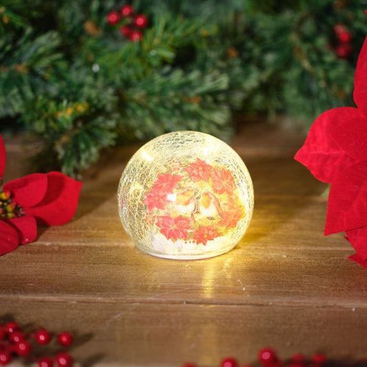 Poinsettia LED Crackle Ball