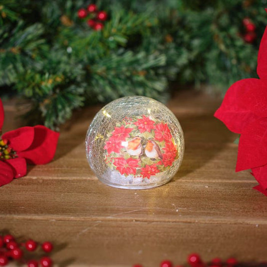 Poinsettia LED Crackle Ball