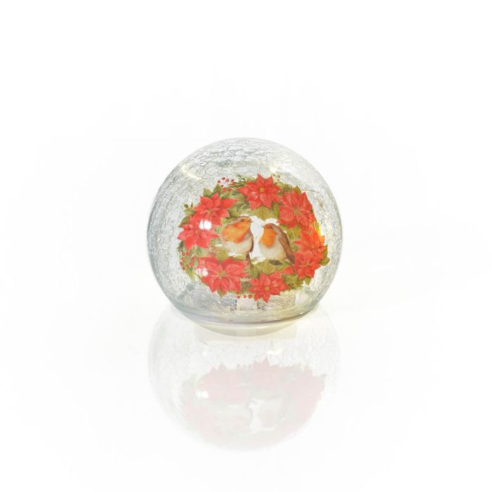 Poinsettia LED Crackle Ball