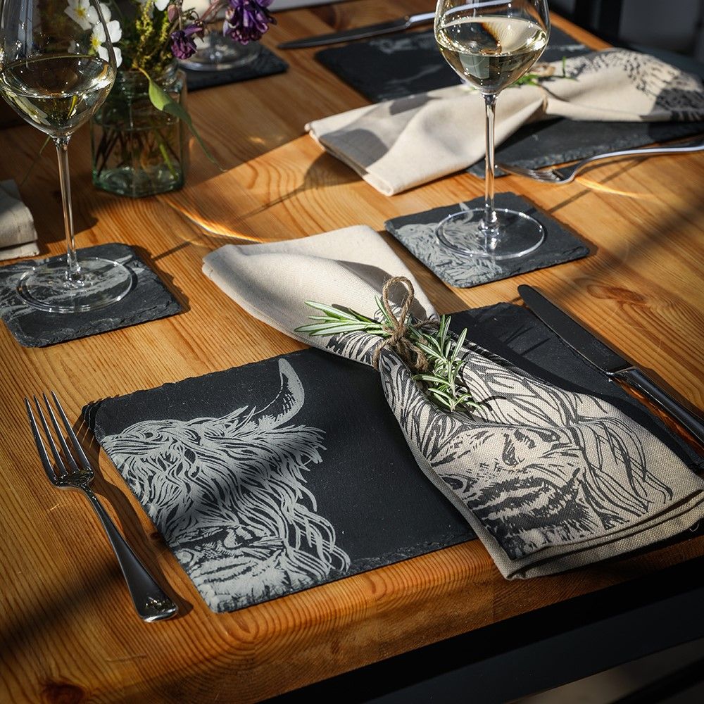 Highland Cow Slate Coasters (Set of 4)