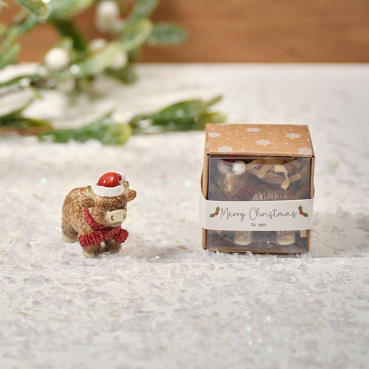 Resin Highland Cow Christmas Keepsake