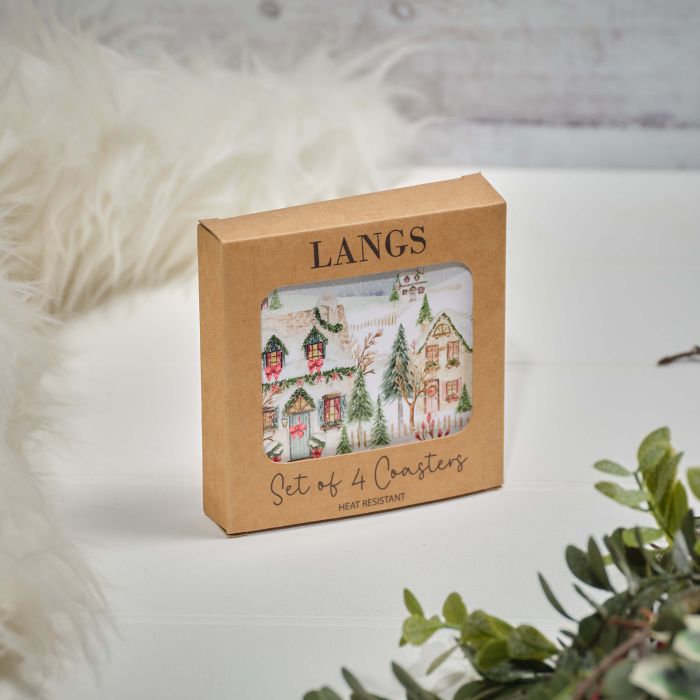 Holly Cottage Snowy House Scene Coaster - Box of 4