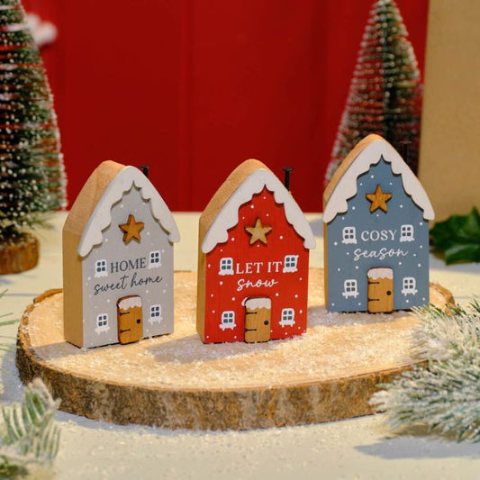 Christmas Snowy Cottage Wood Block