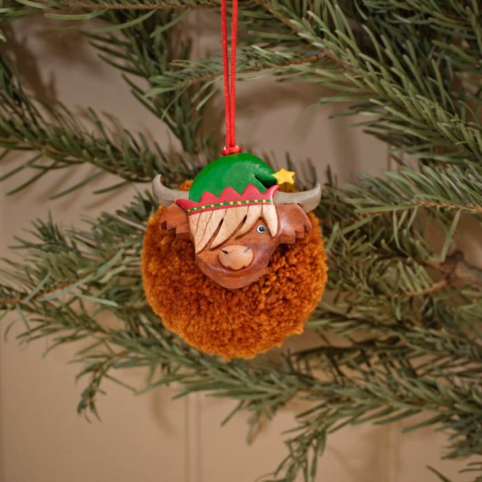 Pom Pom Highland Cow with Elf Hat Hanger