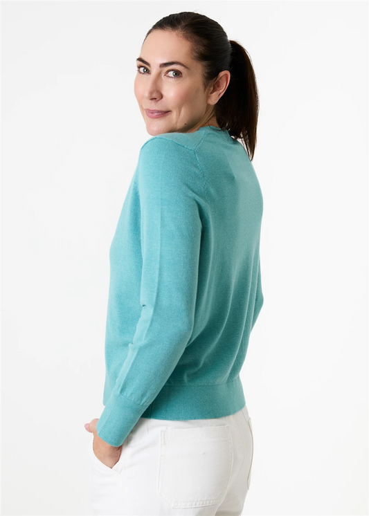 Cashmere Like Deep Cuff Fitted v Neck Jumper - Sea Foam