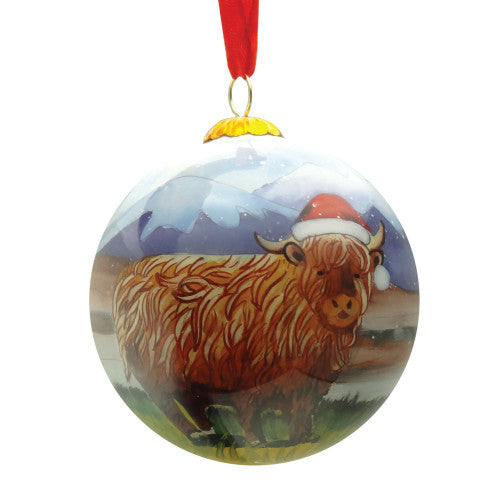 Hand Painted Highland Cow Christmas Tree Decoration