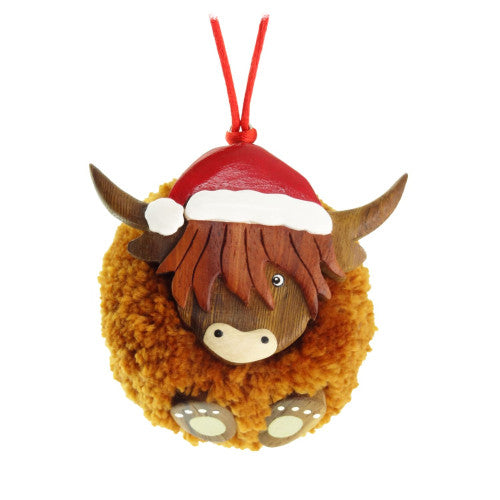 Highland Cow Pom Pom Tree Decoration