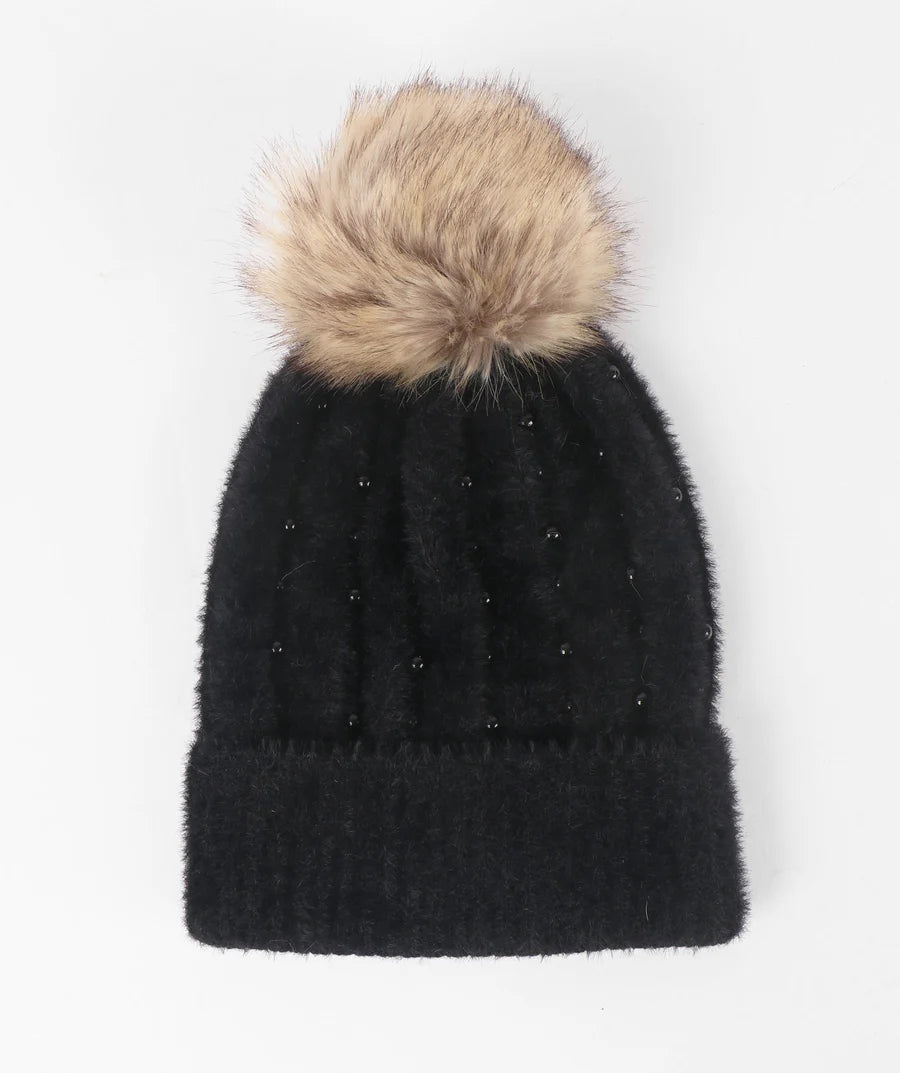 Alora - Soft Embellished Pom Pom Hat