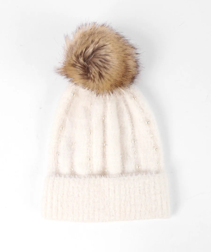 Alora - Soft Embellished Pom Pom Hat