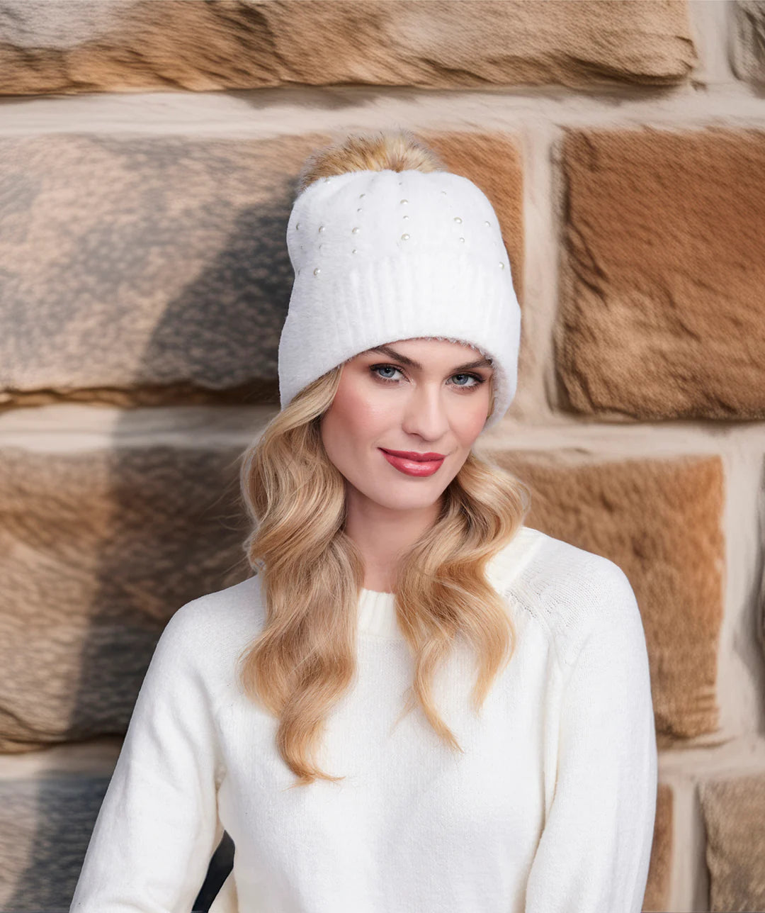 Alora - Soft Embellished Pom Pom Hat
