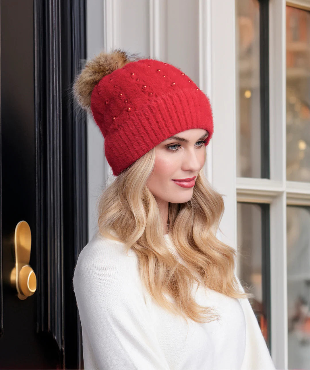 Alora - Soft Embellished Pom Pom Hat
