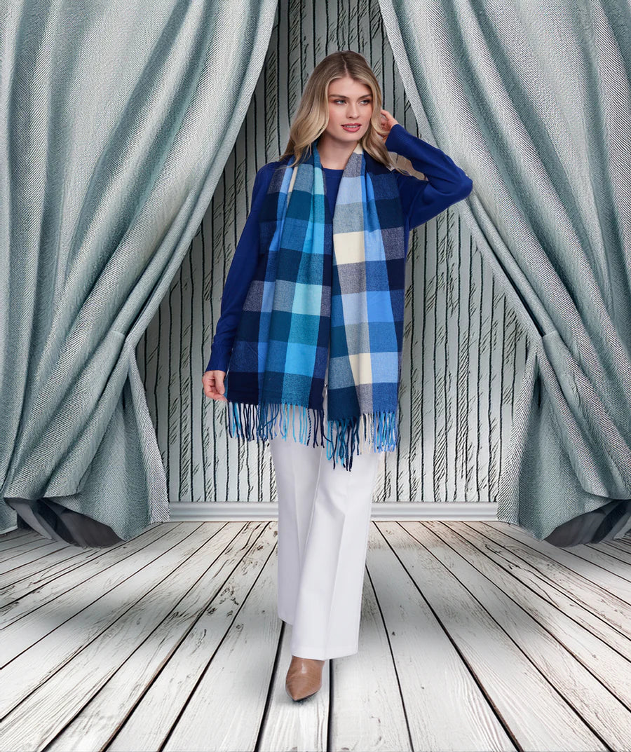 Aria - Blue Check Winter Scarf