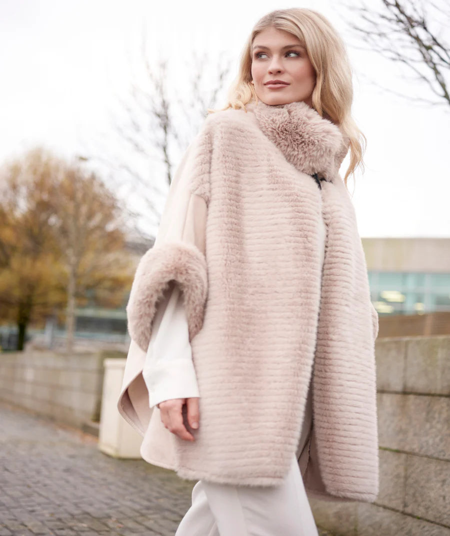 Ariana - Faux Suede Wrap with Plush Faux Fur Trim