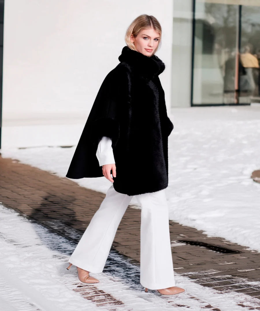 Ariana - Faux Suede Wrap with Plush Faux Fur Trim